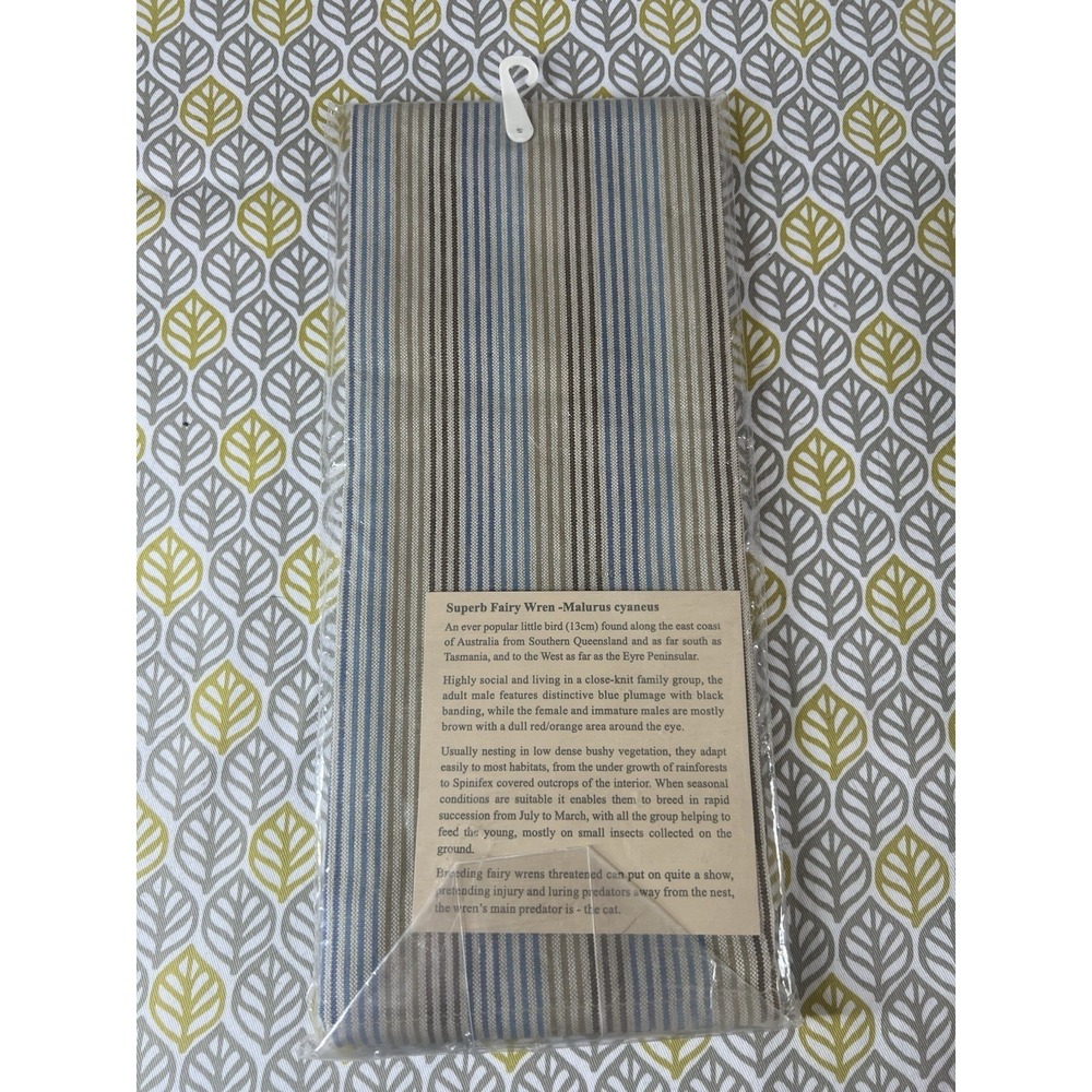 The Linen Press 100% Cotton Tea Towel Set of 2 Embroidered Superb Fairy Wren - Picture 2 of 2